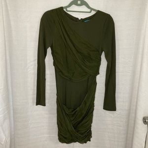 Green Ruched long Sleeve Mini Dress
